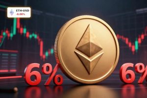 Ethereum Market Analysis showing ETH under pressure with a 6% price drop and rising leverage risk