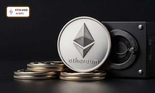 Ethereum Treasury Strategy concept with Ethereum coins in a premium treasury-style studio setup