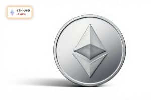 Ethereum Analysis concept with minimalist ETH coin symbol on white background