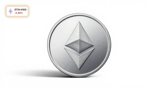 Ethereum Analysis concept with minimalist ETH coin symbol on white background