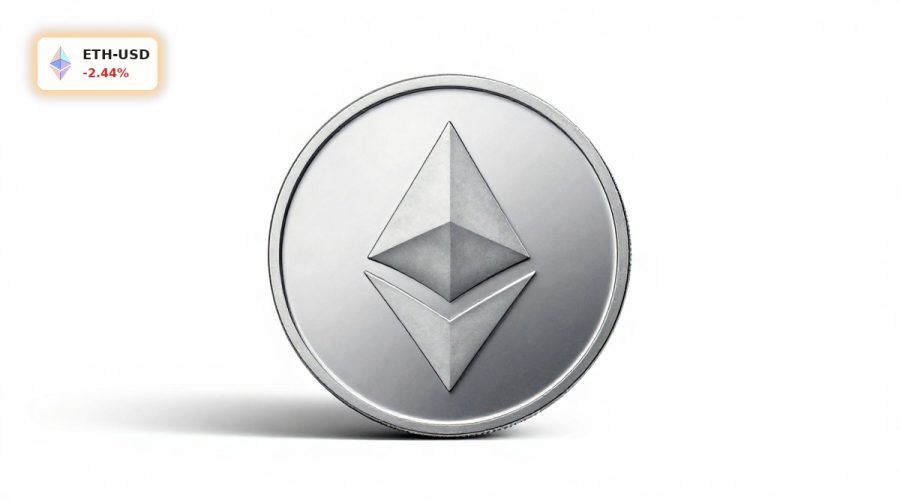 Ethereum Analysis concept with minimalist ETH coin symbol on white background