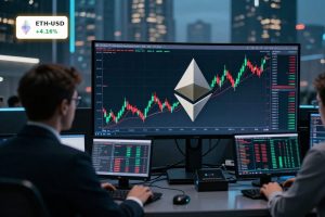 Ethereum Upgrade optimism reflected in rising ETH chart and institutional trading desk scene