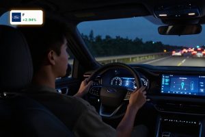 Ford BlueCruise Investigation highlighted by Ford SUV using hands-free driver-assist at night in heavy traffic