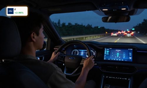 Ford BlueCruise Investigation highlighted by Ford SUV using hands-free driver-assist at night in heavy traffic
