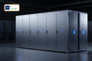 Ford Energy Storage battery units in a dark data center-style facility for AI and utility power