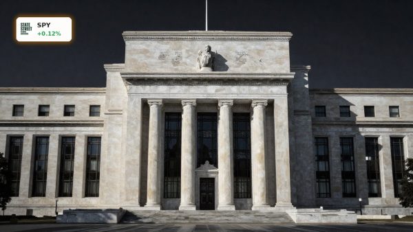 Federal Reserve Rate Decision at Fed building as markets assess steady rates and rising volatility