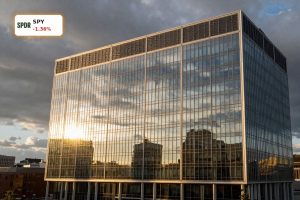 Modern corporate tower at sunset symbolizing Federal Reserve Rate Decision amid oil shock risk