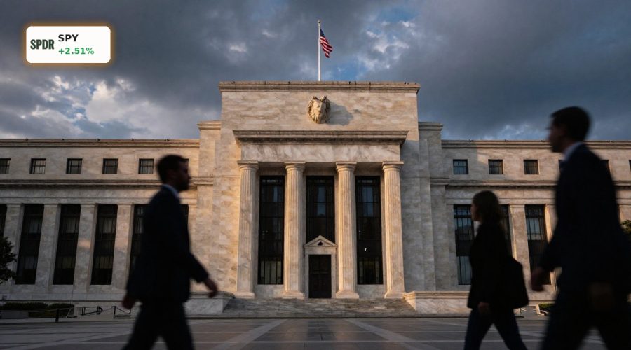 Federal Reserve building at dusk symbolizing uncertain Federal Reserve Rate Path and market outlook