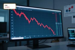 Tech trader screen with volatile stock chart illustrating Figma Earnings selloff and SaaS repricing risk.