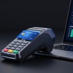 Fiserv Earnings concept with premium digital payment terminal and stock volatility lighting