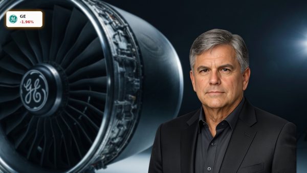A massive GE Aerospace engine in a modern hangar, highlighting the historic GE Aerospace Order and aviation technology.