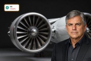 General Electric Aerospace jet engine in dark studio lighting reflecting market tension