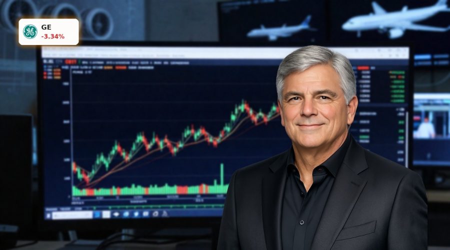Trading screen with GE Aerospace Earnings reaction chart showing strong trend and short-term dip.