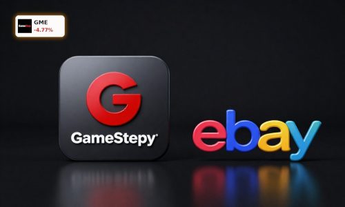 GameStop Acquisition concept with GameStop and eBay brands facing off in a high-stakes takeover scene