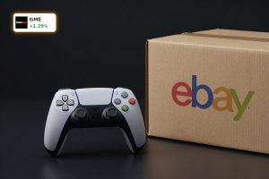 Game controller and e-commerce parcel symbolizing $56B GameStop Acquisition of eBay deal