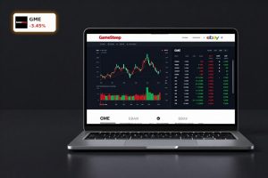 GameStop Acquisition concept with GME and eBay trading screens in focus