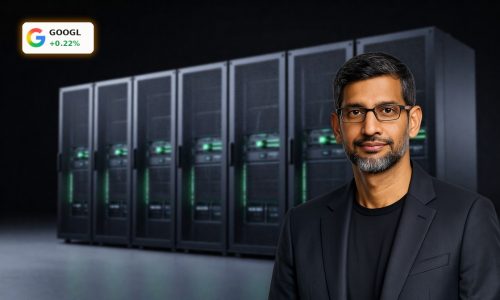 Alphabet AI Strategy visualized with Google Cloud servers and custom TPU racks in a modern data center