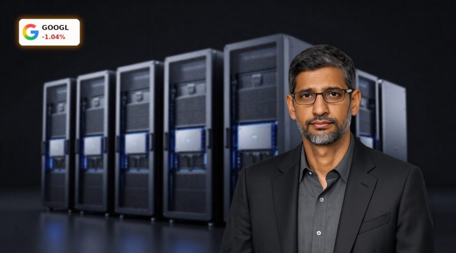 High-end Google data center servers and AI chips symbolizing Alphabet AI Strategy infrastructure bet