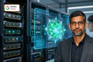 Alphabet TurboQuant AI data center scene highlighting reduced memory demand and chip efficiency