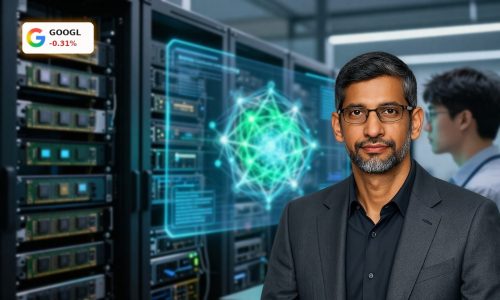 Alphabet TurboQuant AI data center scene highlighting reduced memory demand and chip efficiency