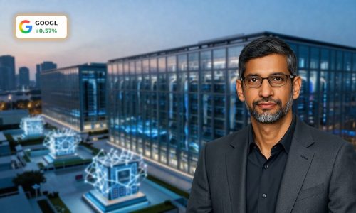 Alphabet AI Strategy highlighted by futuristic Google Cloud data center and AI infrastructure