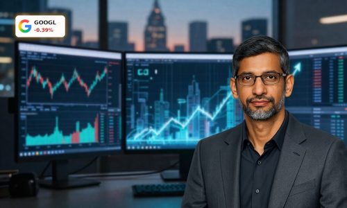 Alphabet Forecast visualized with volatile GOOGL stock chart and AI-driven market outlook.