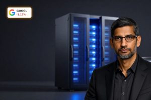 Alphabet Bond Sale visualized with premium Google data center hardware and bond finance theme