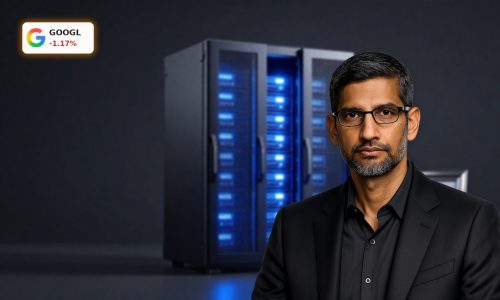 Alphabet Bond Sale visualized with premium Google data center hardware and bond finance theme