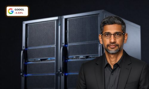 Alphabet Equity Raise concept with AI server hardware and data center infrastructure tied to GOOGL funding expansion