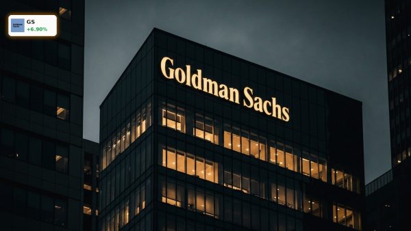 Goldman Sachs Earnings surge drives stock to record highs at the illuminated corporate headquarters building