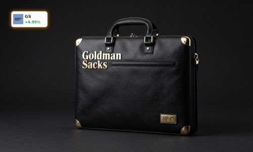 Goldman Sachs SpaceX IPO concept with premium deal book and banker briefcase on dark cinematic background
