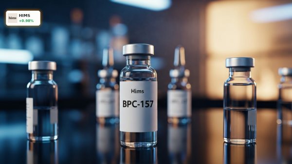 Premium peptide vials in a compounding lab, representing the Hims & Hers FDA regulatory decision.