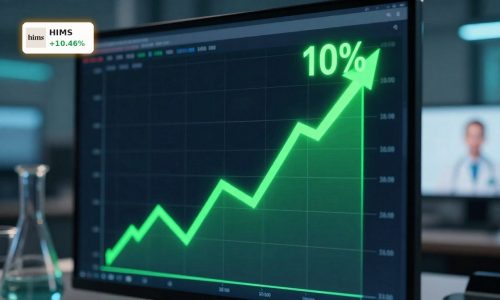 Surging stock chart in biotech setting reflecting Hims & Hers peptide regulation rally