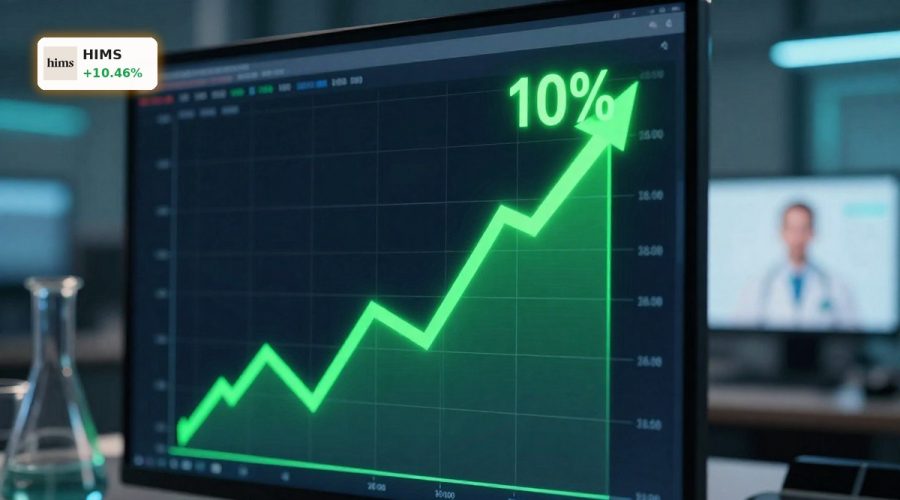 Surging stock chart in biotech setting reflecting Hims & Hers peptide regulation rally