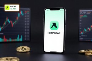 Smartphone with Robinhood app open, symbolizing Robinhood Forecast and profit growth outlook