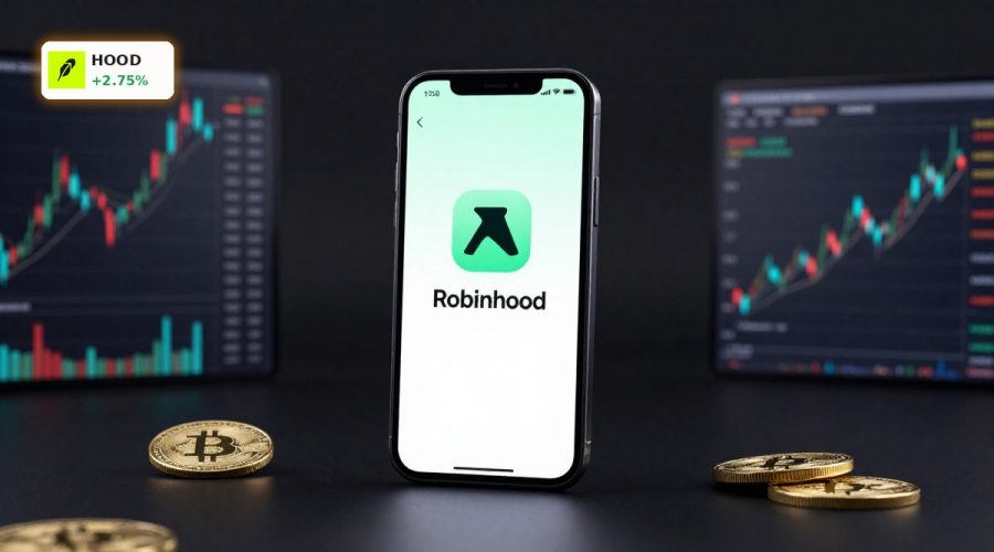 Smartphone with Robinhood app open, symbolizing Robinhood Forecast and profit growth outlook