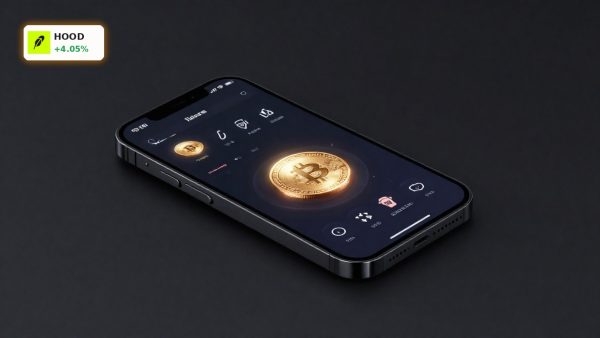 Robinhood Crypto Expansion shown as a premium crypto trading app with digital asset elements on a dark background