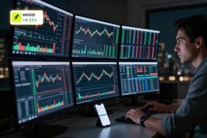 Retail trader monitors market volatility as Robinhood Regulation shifts after SEC scraps PDT rule.