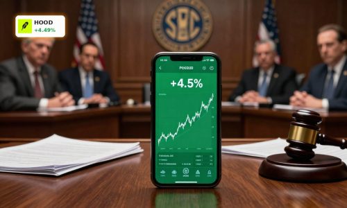 SEC hearing room scene symbolizing Robinhood Regulation shift and HOOD rally