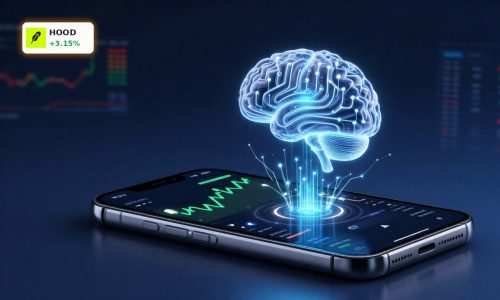 Robinhood OpenAI Investment concept with trading app and AI data streams symbolizing $75M stake