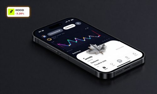 Robinhood Acquisition visual with smartphone trading app and Canada-themed crypto brokerage product setup