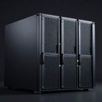 Hewlett Packard Enterprise Earnings highlighted by premium AI server rack hardware in a dark studio setting