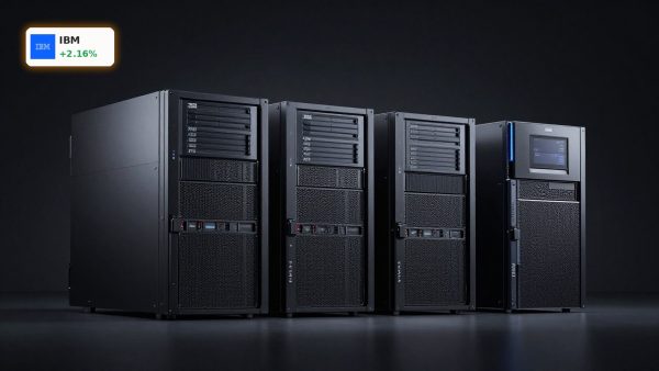IBM Product Launch featuring z17 and LinuxONE 5 AI infrastructure servers in premium dark studio lighting