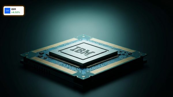 IBM Analyst Update featuring futuristic enterprise AI hardware with glowing blue circuits.