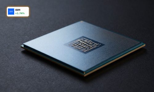IBM Quantum Funding tied to a quantum chip wafer and foundry hardware in a dark premium product scene