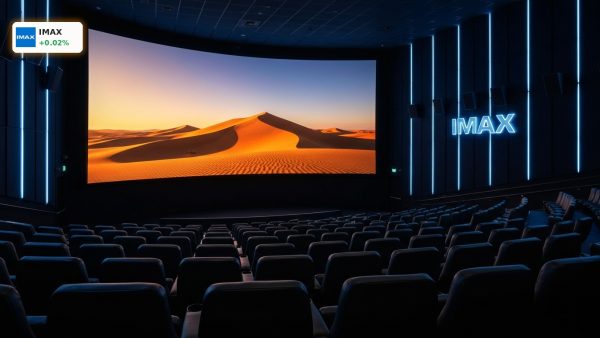 Luxurious empty theater with a massive curved screen, symbolizing strong IMAX Earnings and global expansion.