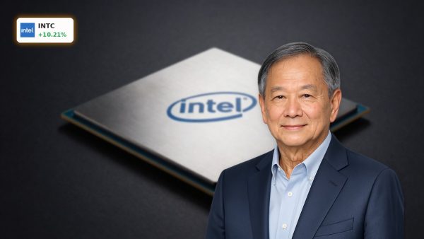 Intel Apple Deal concept with advanced semiconductor wafer and processor package for foundry manufacturing