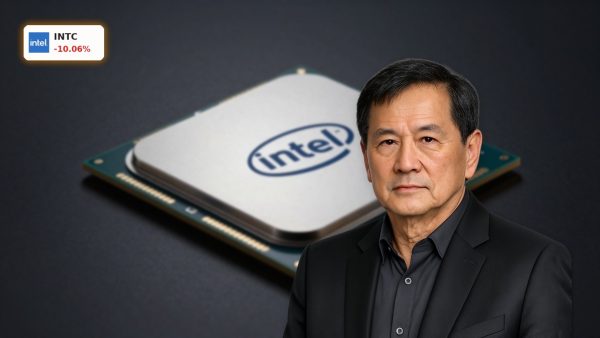 Intel Chip Selloff close-up of semiconductor processor on dark background amid AI spending fears