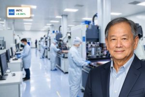 High-tech semiconductor cleanroom symbolizing Intel Fab 34 buyback and AI chip manufacturing expansion