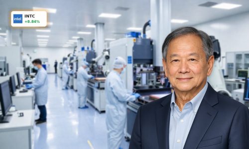 High-tech semiconductor cleanroom symbolizing Intel Fab 34 buyback and AI chip manufacturing expansion